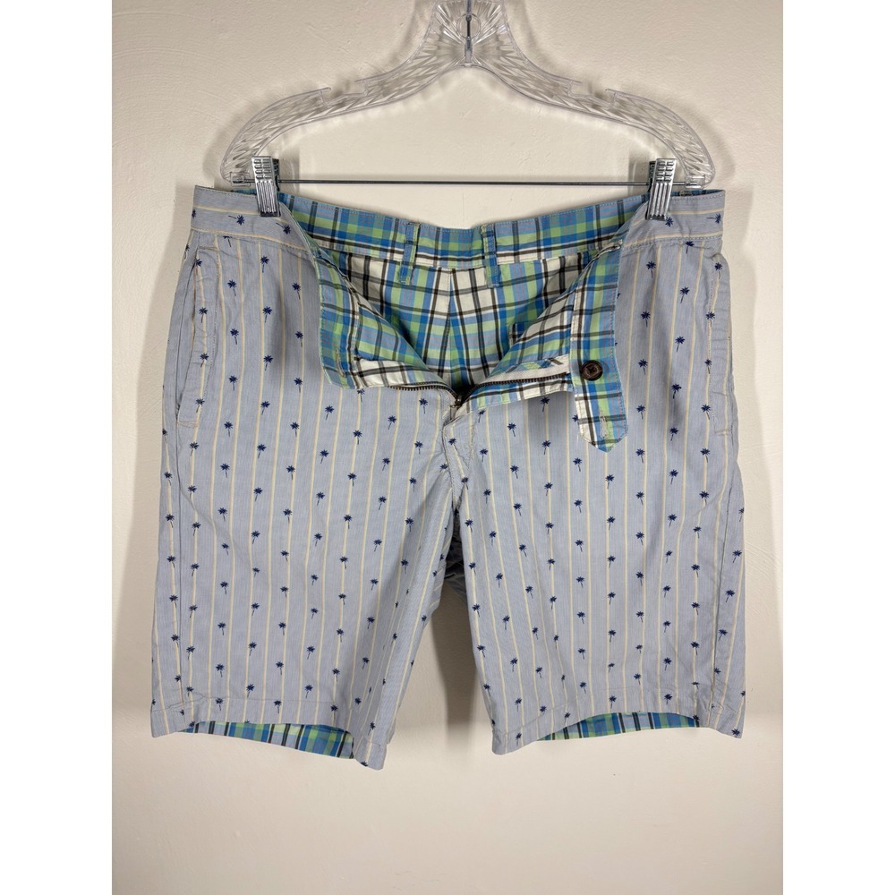 Tommy Bahama Mens Shorts 36 Blue Reversible Palm Tree Plaid Coastal Beach Summer